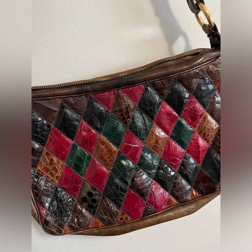 Leather Vintage Crocodile patchwork bag branded Corrente with suede interior - Picture 1 of 10